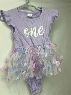 Lavender "One" Tutu One-Piece Bodysuit for Baby Girls